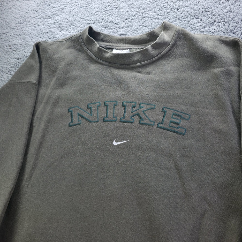 Vintage Nike Sweatshirt Mens XL Gray Olive Green Crewneck logo Algodon
